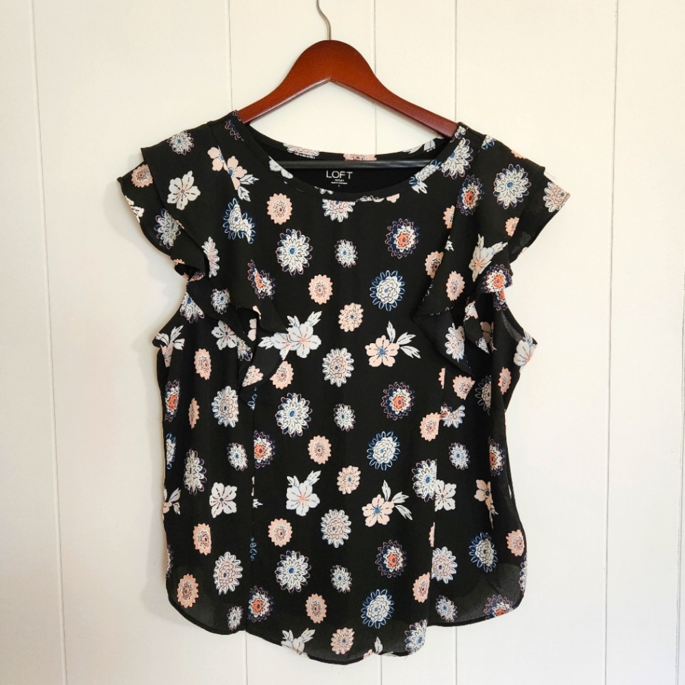 Loft Outlet Women's Black Floral Tank, Size Large